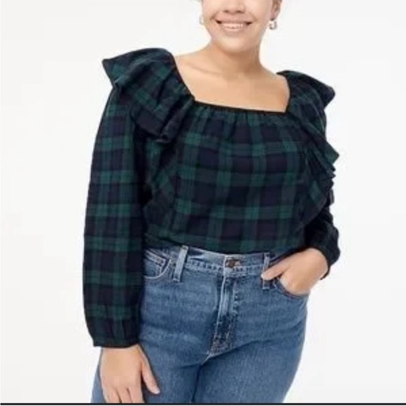 *NEW* J.Crew Factory Flannel Squareneck Ruffle Top - Picture 1 of 15